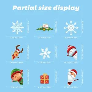 Size chart for Christmas window decals showing reindeer, snowman and Santa dimensions