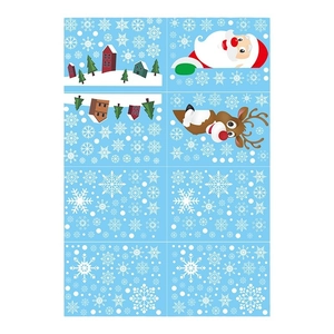 Christmas static window stickers set with Santa Claus reindeer and snowmen illustrations