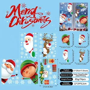 Vue détaillée de 5 planches de stickers de Noël statiques avec père Noël et dimensions