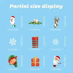 Tableau des tailles détaillé pour 9 stickers de Noël avec dimensions du Père Noël