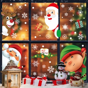 Stickers Fenêtre Noël Père Noël Renne Elfes Flocons Neige Double Face Statiques Imperméable PVC Décoration Verre