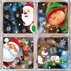 Stickers de fenêtre de Noël avec Père Noël, renne et flocons pour décoration intérieure