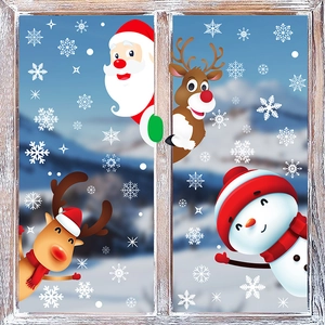 Christmas Window Stickers Static Cling PVC Double Sided Santa Claus Snowman Reindeer Snowflake Glass Decals Holiday Decor