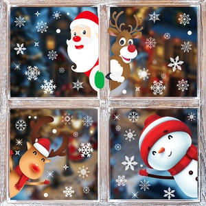 Christmas window static stickers set with Santa Claus reindeer snowman and snowflakes