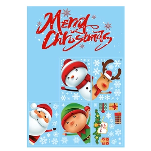 Christmas static window decals featuring cartoon Santa, snowman, and reindeer illustrations