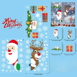 Detail view of 3-pack Christmas window decals with Santa, reindeer and snowflake motifs