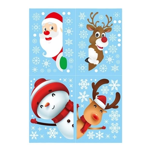 Christmas static window stickers with Santa Claus, reindeer and snowman in snowflake design