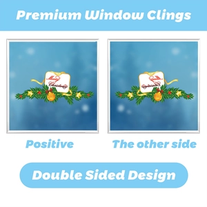 Double-sided Christmas window clings featuring pine branches, berries, and stars