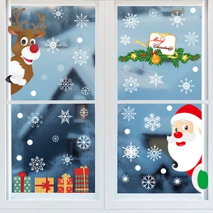 Christmas Window Clings Static Stickers PVC Double Sided Santa Claus Reindeer Snowflakes For Glass Door Shop Decor