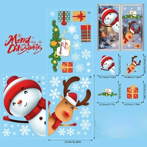 Detail specifications of Christmas static window stickers with snowman and reindeer patterns