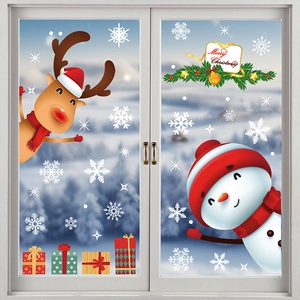 Christmas Window Clings Static Stickers Snowman Reindeer Snowflake Double Sided PVC Festive Holiday Glass Decor