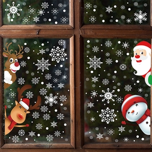 Christmas Window Clings Double Sided Static PVC Stickers Santa Claus Reindeer Snowman Snowflakes Holiday Glass Decor