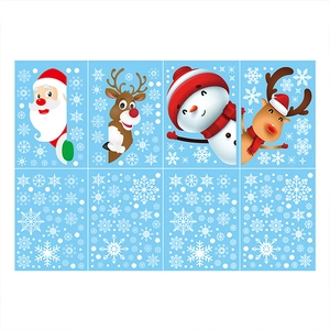 8-sheet Christmas window stickers with Santa Claus, reindeer, and snowflakes decorations