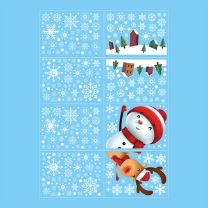 Stickers de fenêtre de Noël avec bonhomme de neige renne et flocons de neige sur fond bleu