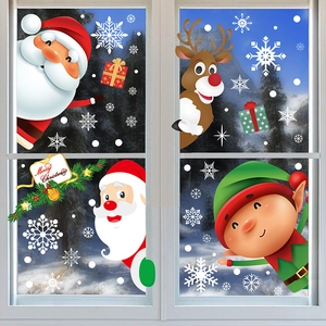 Christmas Window Clings Static Cling Stickers Reindeer Santa Claus Snowflake Glass Door Decor Holiday Party PVC