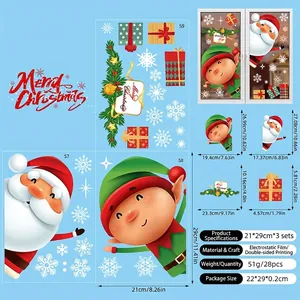 Detail of 3-sheet 28pcs double-sided static Christmas window stickers with Santa and Elves