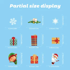 Detailed size guide for 3D Santa Claus and Christmas gift electrostatic window stickers
