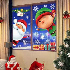 3D Santa Claus and elf static window stickers with snowflakes for Christmas 2025 decoration