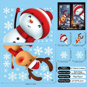 Detail of Christmas window stickers showing snowman and reindeer with size dimensions