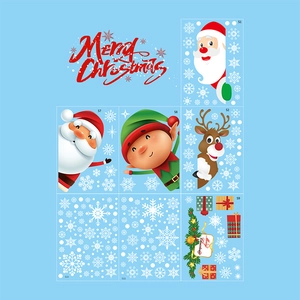 Cartoon Christmas static window stickers set with Santa Claus and snowflakes decoration