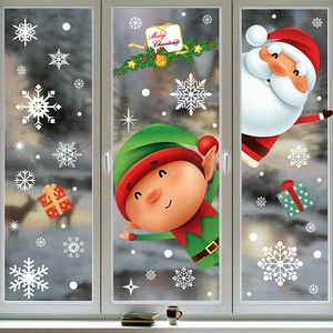 Stickers de Noël 3D avec Père Noël, lutin et flocons pour fenêtres vitrées