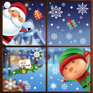 Stickers de fenêtre de Noël avec Père Noël, lutins et flocons sur du verre