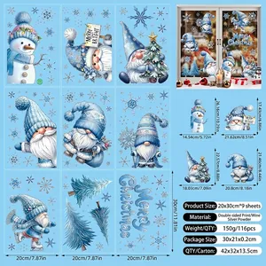 Blue glitter snowman and gnome Christmas window stickers in 9 sheets set of 116 decals