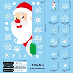 Detail specifications of 22pcs Santa and snowflake static window stickers, 21x29cm sheet