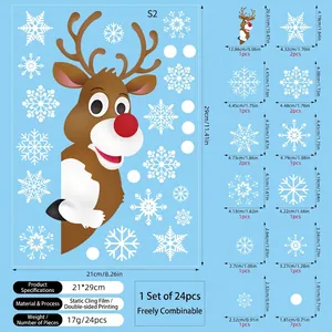 Size chart for Christmas elk and snowflake window stickers with detailed measurements