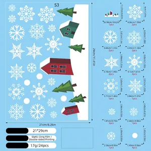 Size chart for 21x29cm Christmas static window stickers showing 24 snowflake and tree decals
