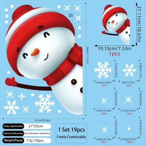 Detailed sheet size of Christmas window stickers with 19 pieces of snowman and snowflakes