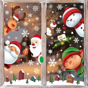 Adesivi per vetri 3D con Babbo Natale e pupazzo di neve con fiocchi per Natale