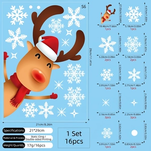 Detailed size specifications for Christmas elk and snowflake static window stickers