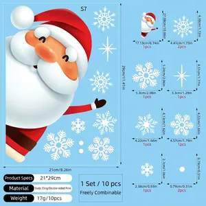 Detailed size specifications for Christmas Santa and snowflake static window stickers