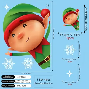 Detailed dimensions of double-sided Christmas elf static stickers with size markings