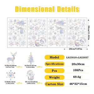 Detailed size specifications for Christmas window stickers with elk and snowman patterns