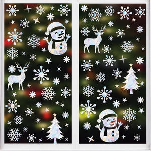 Christmas Sun Catcher Window Stickers PVC Holographic Rainbow Prism Decals For Home Snowman Reindeer Snowflake Glass Decor
