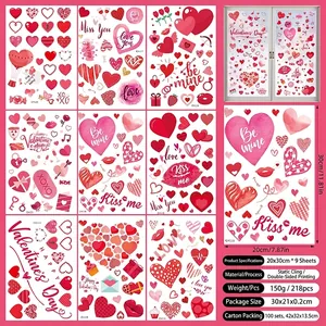 Detail of 9-sheet Valentine's Day static window clings with hearts and Cupid designs
