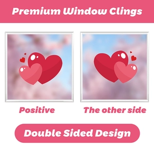 Double-sided heart window clings featuring pink and red designs for festive decor