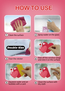 Visual guide showing the step-by-step process for applying red heart window clings