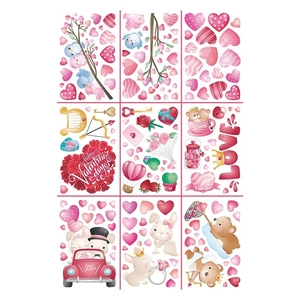 Cartoon Valentine's Day wall stickers with hearts and roses for romantic home decoration