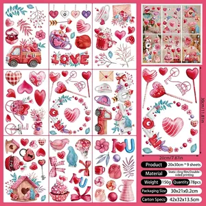 Valentine heart window stickers set showing watercolor floral love patterns and car decals