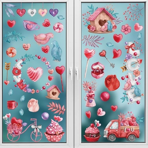 Valentine's Day Window Clings Double Sided Heart Gnome Static Stickers PVC For Glass Door Romantic Party Home Decoration