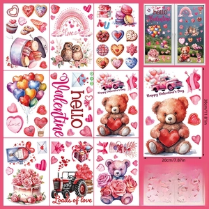 Detail of 9-sheet Valentine's static window clings featuring bears, hearts and roses