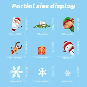 Size guide for Christmas window stickers featuring Santa, Reindeer and Snowflakes decals