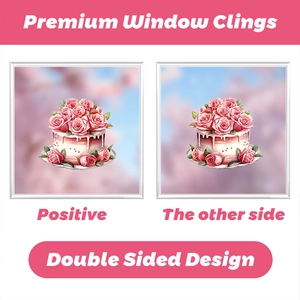 Double-sided rose cream cake window cling design for festive glass door decoration