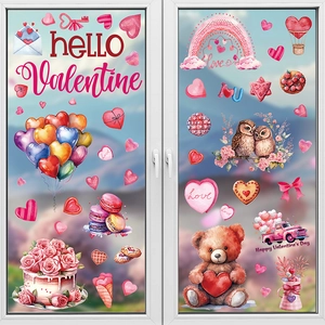 Valentine's Day Double Sided Window Clings Static PVC Stickers Heart Gnome Animal Decals For Romantic Home Shop Decoration