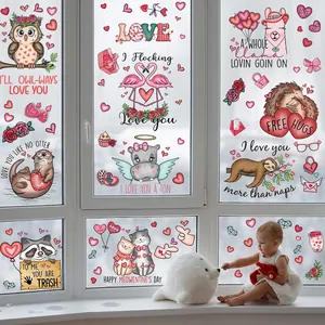 Cute Valentine's Day cartoon animal window stickers with puns for home glass decoration