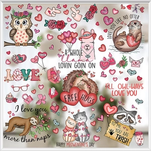Valentine's Day cartoon animal window decals with heart and flower patterns for decoration