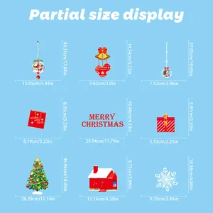 Size chart for Christmas static window stickers showing snowman and tree dimensions